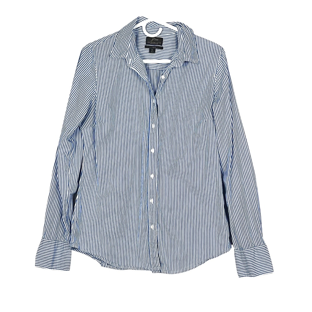 J.Crew Button Down Shirt Womens 10 Slim Striped Blue White Cotton Stretch Preppy
